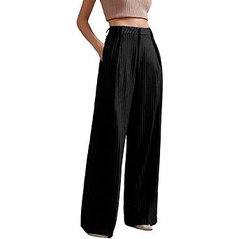 Womens Striped Wide Leg Palazzo Pants Business Casual Flowy High Waisted Dressy Slacks Trousers
