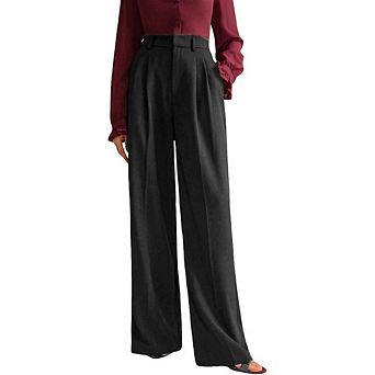 Womens Wide Leg Pants Business Casual Flowy Work Palazzo Pants High Waisted Trousers with Pockets