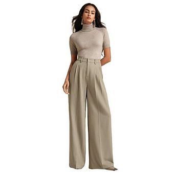 Womens Wide Leg Pants Business Casual Flowy Work Palazzo Pants High Waisted Trousers with Pockets
