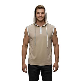 Men's Sleeveless Hoodie Tank Top,Button Workout Hooded Shirt, Casual Athletic Tank with Drawstring