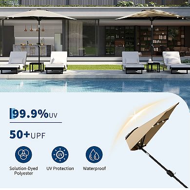 9FT Half Patio Umbrella with LED Lights, Space-Saving Wall Shade for Balcony, Crank Lift & UV Canopy