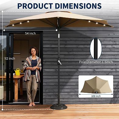 9FT Half Patio Umbrella with LED Lights, Space-Saving Wall Shade for Balcony, Crank Lift & UV Canopy