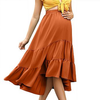 High Waist Maternity Floral Skirt Uneven Ruffle Hem Tiered Casual Midi Skirt for Pregnant Women