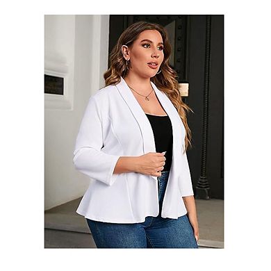Womens Plus Size Casual Ruffled Blazer Open Front Long Sleeve Work Office Cardigan Suit Jackets