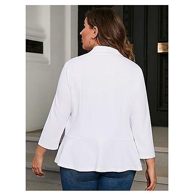 Womens Plus Size Casual Ruffled Blazer Open Front Long Sleeve Work Office Cardigan Suit Jackets