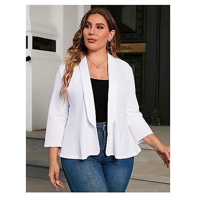 Womens Plus Size Casual Ruffled Blazer Open Front Long Sleeve Work Office Cardigan Suit Jackets