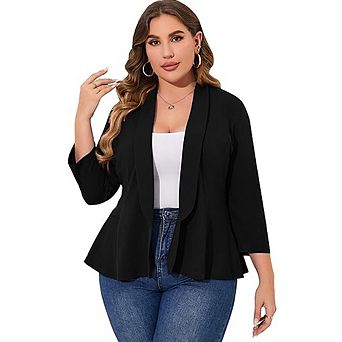 Womens Plus Size Casual Ruffled Blazer Open Front Long Sleeve Work Office Cardigan Suit Jackets