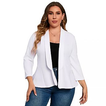 Womens Plus Size Casual Ruffled Blazer Open Front Long Sleeve Work Office Cardigan Suit Jackets