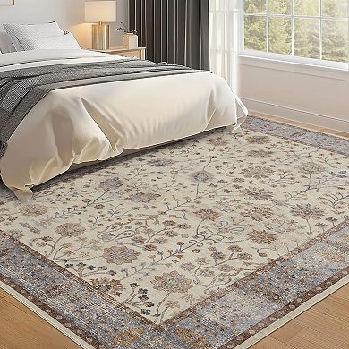 Boho Area Rug Machine Washable, Low Pile, Non-Slip Carpet