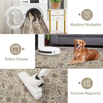 Boho Area Rug Machine Washable, Low Pile, Non-Slip Carpet