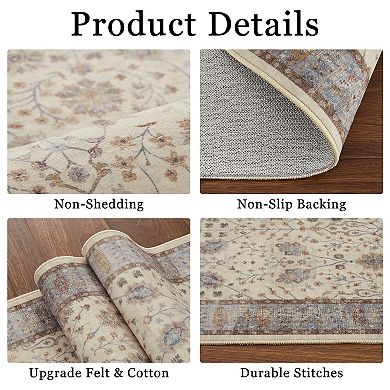 Boho Area Rug Machine Washable, Low Pile, Non-Slip Carpet