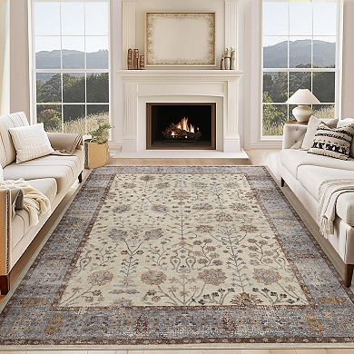 Boho Area Rug Machine Washable, Low Pile, Non-Slip Carpet