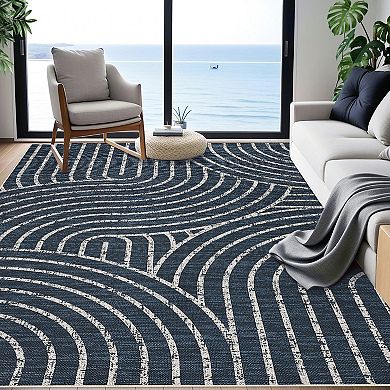 Modern Rainbow Easy Jute Area Rugs, Washable Boho Abstract Natural Contemporary Runners Carpet