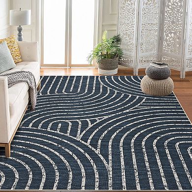 Modern Rainbow Easy Jute Area Rugs, Washable Boho Abstract Natural Contemporary Runners Carpet
