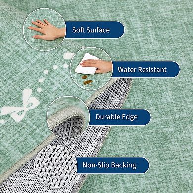 Modern Bordered Bow-Knot Rug with Rubber Backing Non-Slip Low Pile Carpet for Living Room