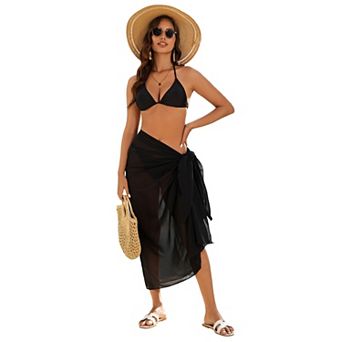 Women 3 pc Bikini Set Ruched Swimwear with Cover Up Skirt Summer Tummy Control Swimsuit