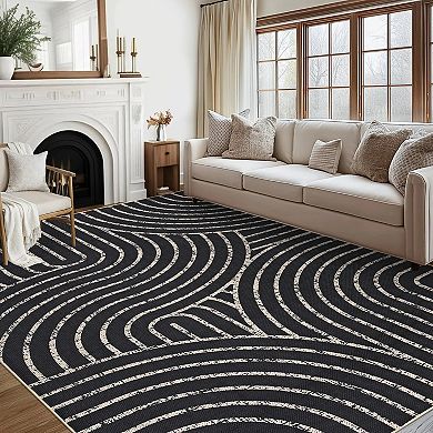 Modern Rainbow Easy Jute Area Rugs, Washable Boho Abstract Natural Contemporary Runners Carpet