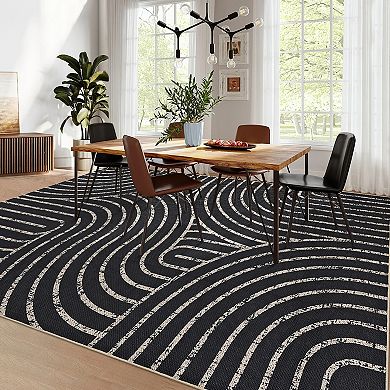 Modern Rainbow Easy Jute Area Rugs, Washable Boho Abstract Natural Contemporary Runners Carpet