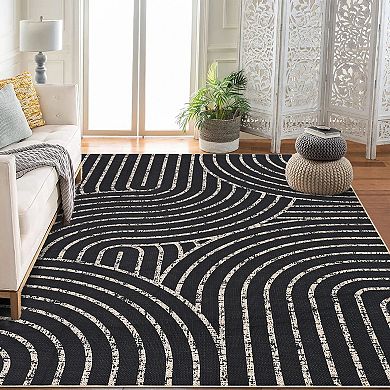 Modern Rainbow Easy Jute Area Rugs, Washable Boho Abstract Natural Contemporary Runners Carpet