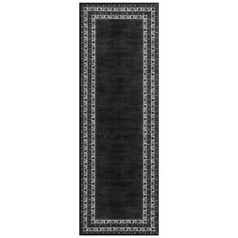 Bordered Neutral Area Rugs, Washable Soft Boho Distressed Low Pile No Slip Runners Carpet