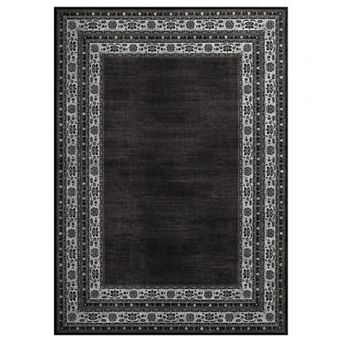 Bordered Neutral Area Rugs, Washable Soft Boho Distressed Low Pile No Slip Runners Carpet