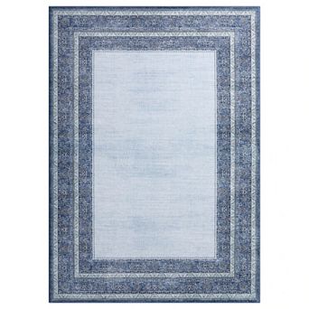 Bordered Neutral Area Rugs, Washable Soft Boho Distressed Low Pile No Slip Runners Carpet