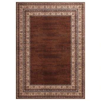 Bordered Neutral Area Rugs, Washable Soft Boho Distressed Low Pile No Slip Runners Carpet