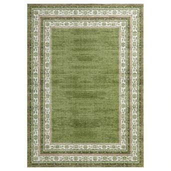 Bordered Neutral Area Rugs, Washable Soft Boho Distressed Low Pile No Slip Runners Carpet