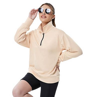 Women's Half Zip Sweatshirt, Long Sleeve Stand Collar Loose Fit Pullover, Casual Athletic Sweatshirt