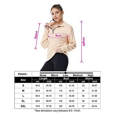 Women's Half Zip Sweatshirt, Long Sleeve Stand Collar Loose Fit Pullover, Casual Athletic Sweatshirt