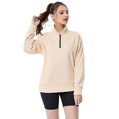 Women's Half Zip Sweatshirt, Long Sleeve Stand Collar Loose Fit Pullover, Casual Athletic Sweatshirt