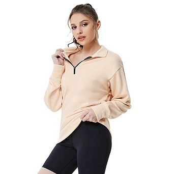 Women's Half Zip Sweatshirt, Long Sleeve Stand Collar Loose Fit Pullover, Casual Athletic Sweatshirt