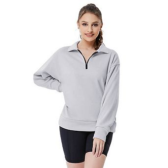 Women's Half Zip Sweatshirt, Long Sleeve Stand Collar Loose Fit Pullover, Casual Athletic Sweatshirt