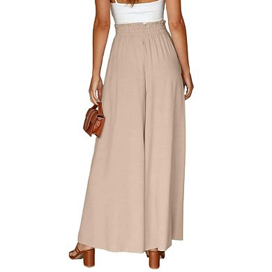 Pants for Women Casual Elastic Waist Wide Leg Pants with Pockets