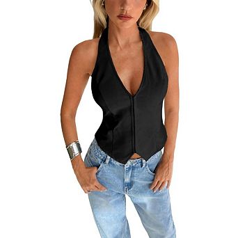 Women's Halter v Neck Sleeveless Trendy Vest Club Date Tank Top