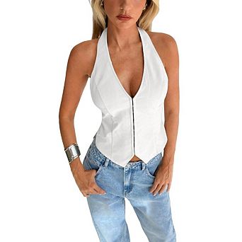 Women's Halter v Neck Sleeveless Trendy Vest Club Date Tank Top
