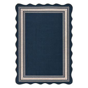 Scalloped Washable Indoor Outdoor Rug - Faux Jute Look, Non-Slip Carpet for Patio