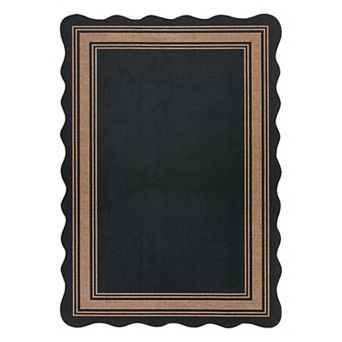 Scalloped Washable Indoor Outdoor Rug - Faux Jute Look, Non-Slip Carpet for Patio