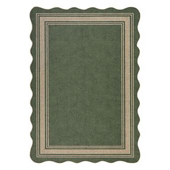 Scalloped Washable Indoor Outdoor Rug - Faux Jute Look, Non-Slip Carpet for Patio