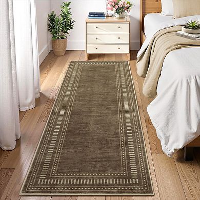 Bordered Machine Washable Rug with Non-Slip Backing for Living Room, Dining Room