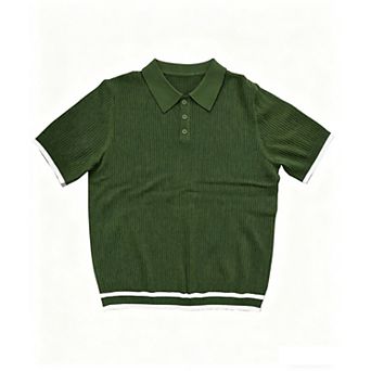 Men’s Textured Knit Polo Shirt Short Sleeve Collared Sweater Top