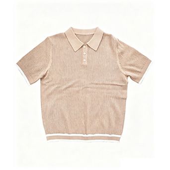Men’s Textured Knit Polo Shirt Short Sleeve Collared Sweater Top