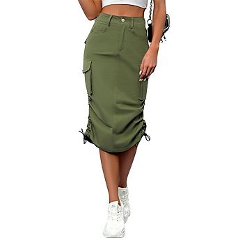 Women Low Waist Drawstring Ruched Vintage Cargo Skirt with Pockets