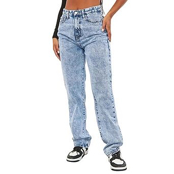 Women High Waisted Straight Leg Jeans Light Acid Wash Loose Fit Denim Pants Casual Streetwear Jeans