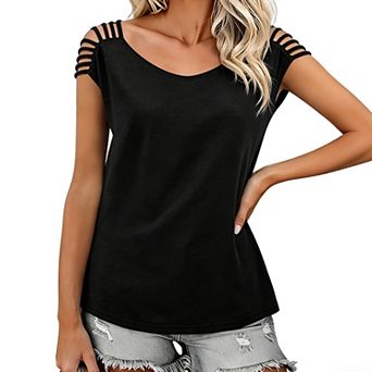 Women's Short Sleeve T Shirt Cut Out Shoulder Casual V Neck Summer Blouse Tops