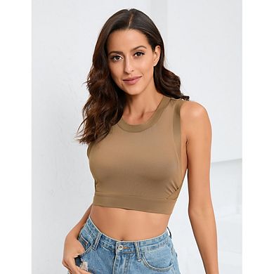 Women's High Neck Sleeveless Crop Tank Top, Casual Fitted Basic Workout Crop Top for Daily Wear