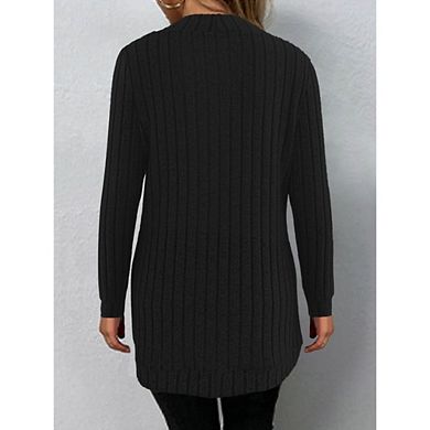 Women's Long Ribbed Cardigan, Open Front Casual Knit Sweater Coat