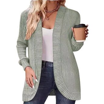 Women's Long Ribbed Cardigan, Open Front Casual Knit Sweater Coat