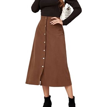Women's Corduroy Button Front Boho Midi Skirt Summer Casual High Waist A Line Short Skirt