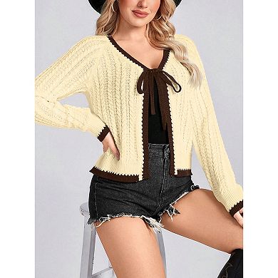 Women Cardigan Long Sleeve Tie Front Knit Outerwear